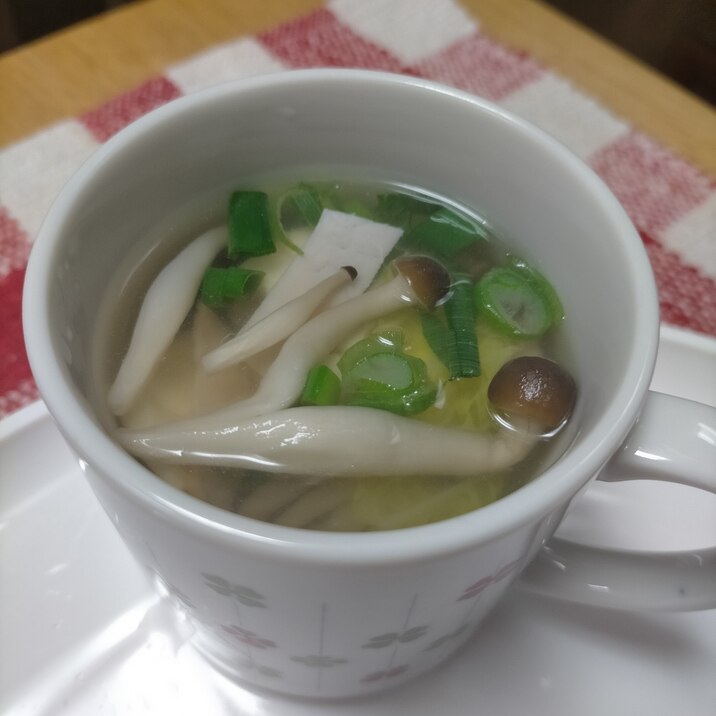 レンジで簡単☆野菜とハム・豆腐の中華スープ♪
